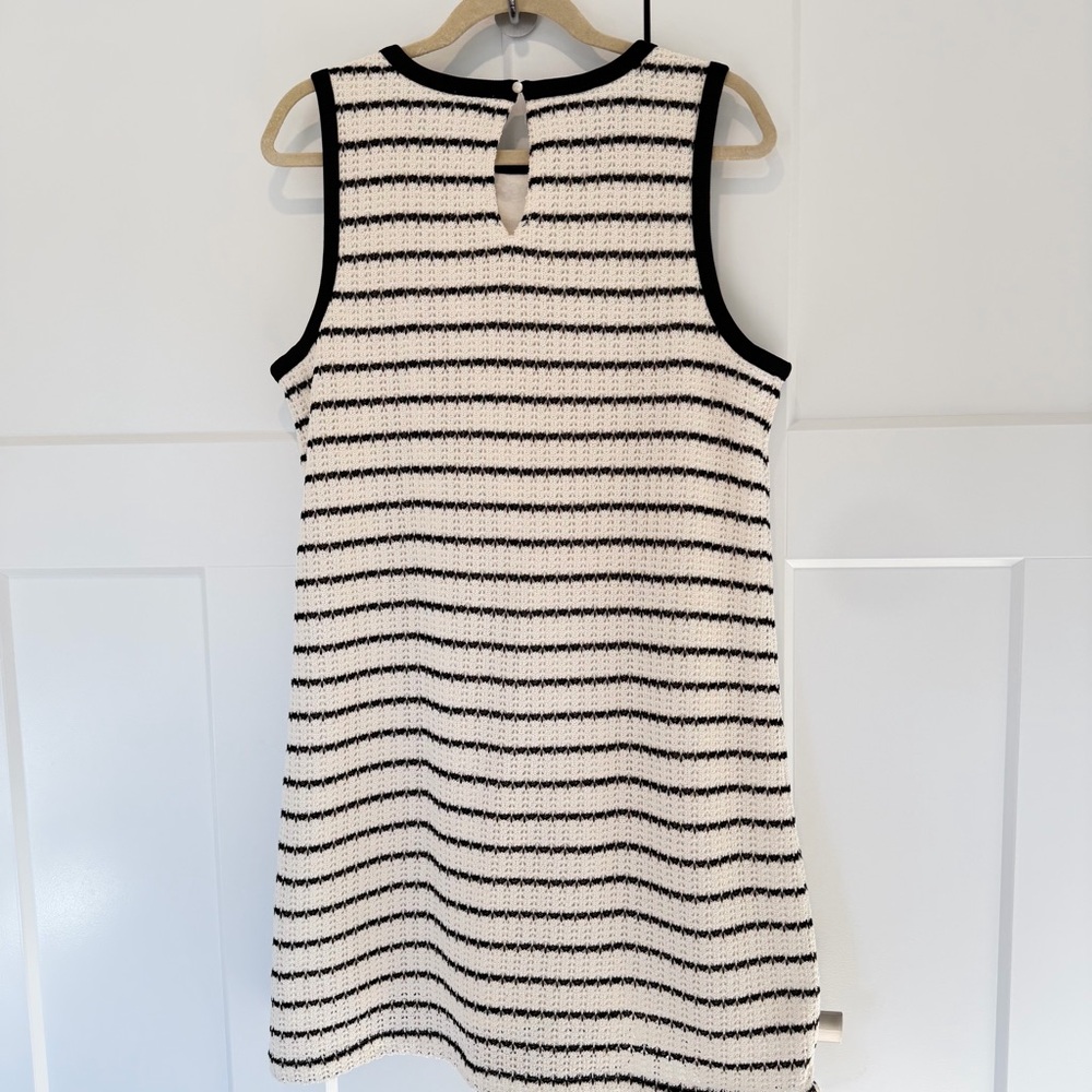 J Crew Textured Stripe Shift Dress Cream Black Knit Large - Picture 11 of 13